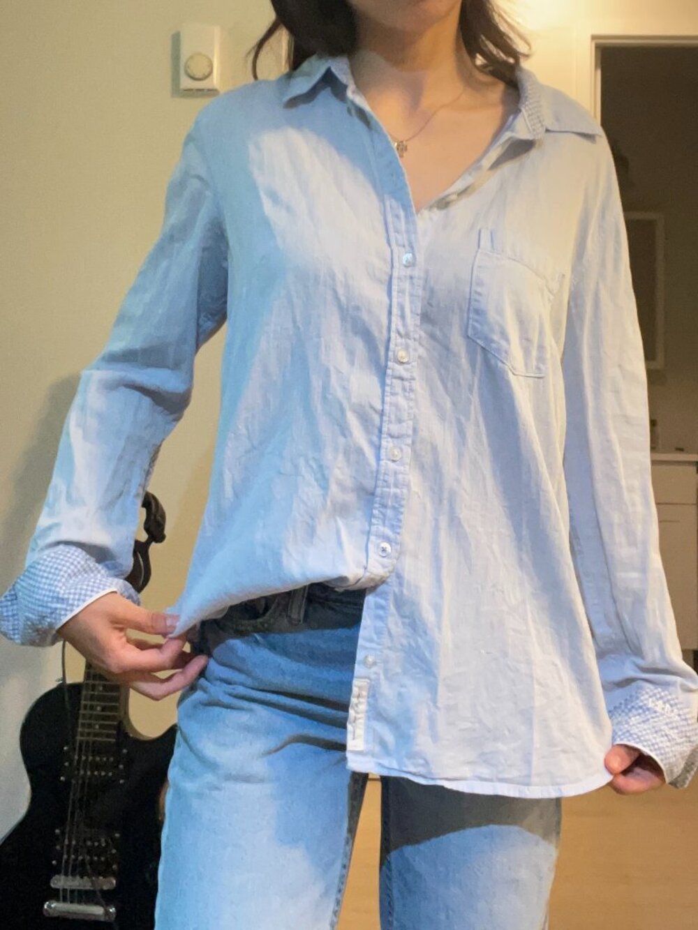 H&M LOGG Blue Button Up Long-Sleeve Top